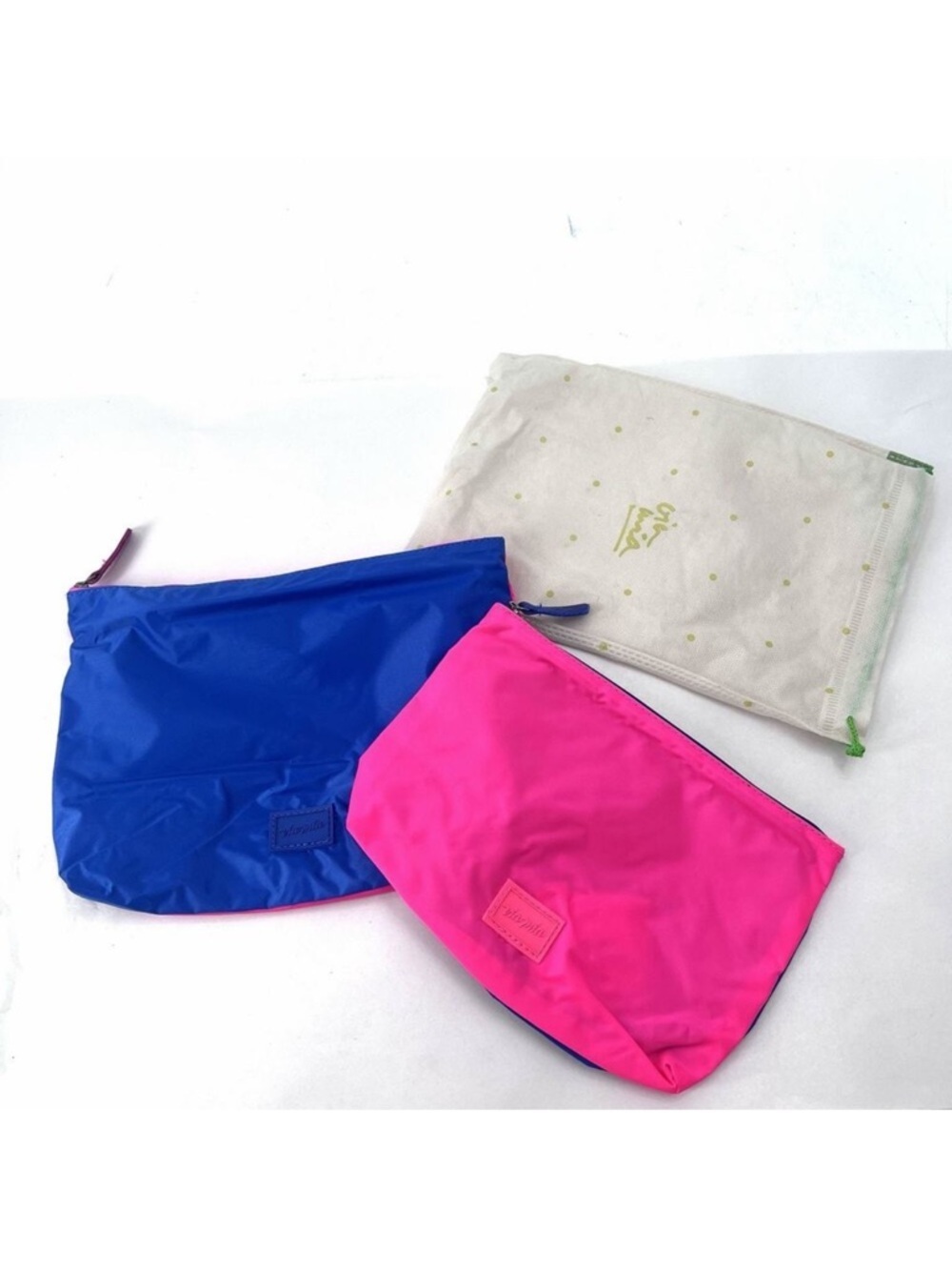 Via Mia Neon Pink & Blue 2PC Nylon Makeup Bag Zip Pouch Carry All Travel Bags